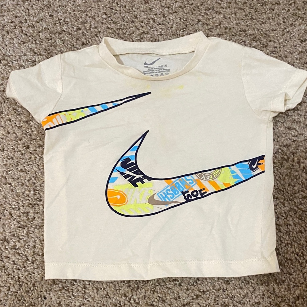 Nike Kids Cream Tee with Colorful Swoosh